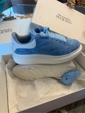 Alexander McQueen Light Blue Suede Platform Sneaker